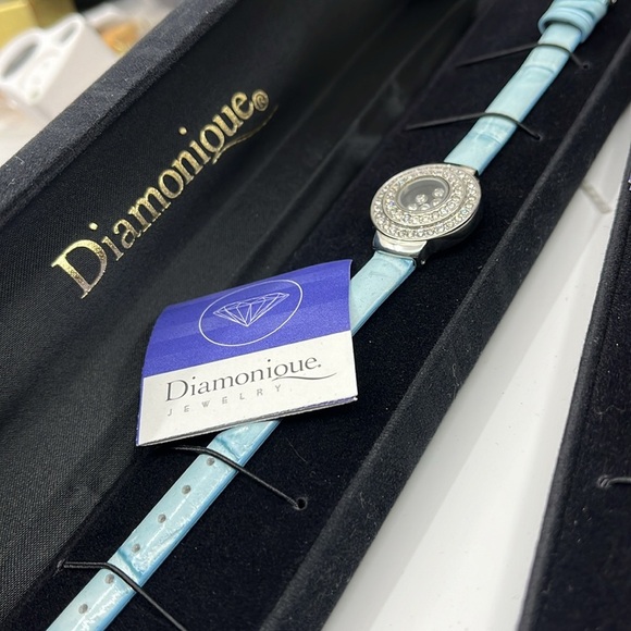 Vintage Diamonique Faux Watch Bracelets (2) - Red & Blue Bands with CZ Accents - Picture 4 of 10